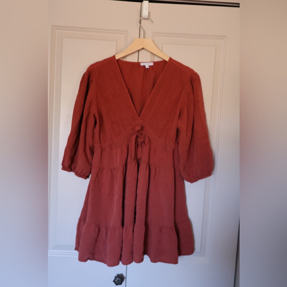 Rust Red V-Neck Dress
